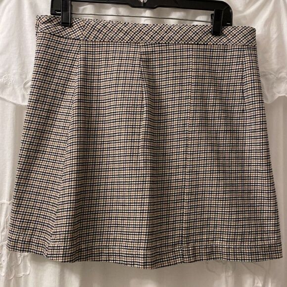 H&M Divided Side Button Plaid Cotton Hounds Tooth Skirt Size 10 - Picture 2 of 7